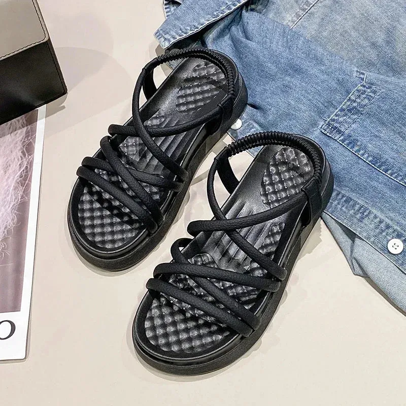 2024 Fashion women's new shoes elastic women's sandals summer platform shoes simple women's outdoor casual sandals