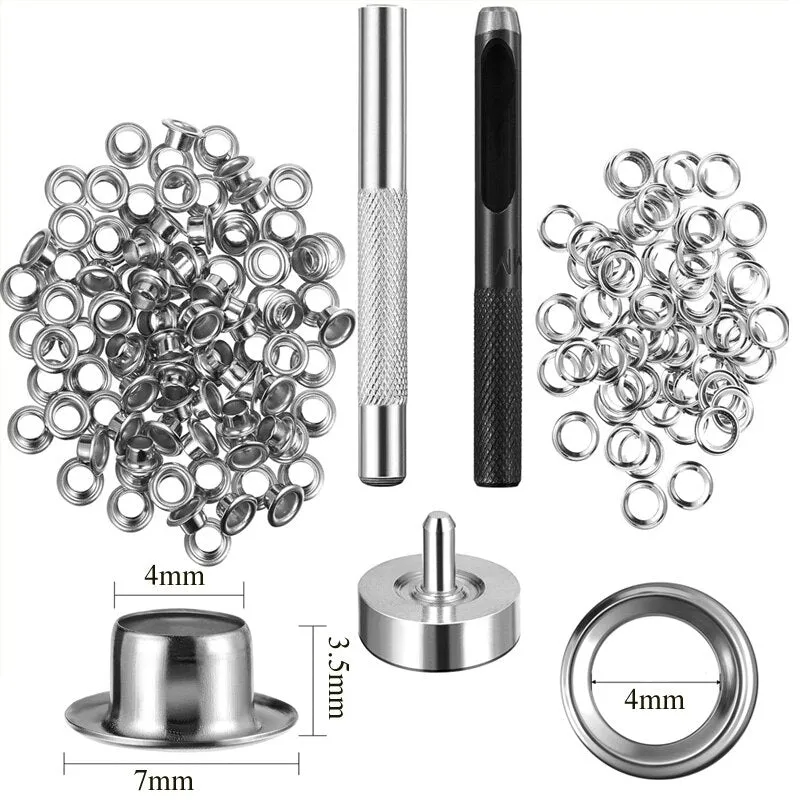 4mm-20mm 100PCS Silver Eyelet and Eyelet Punch Die Tool Set Metal Button for DIY Leather Craft Clothing Shoes Belt Bag Grommet