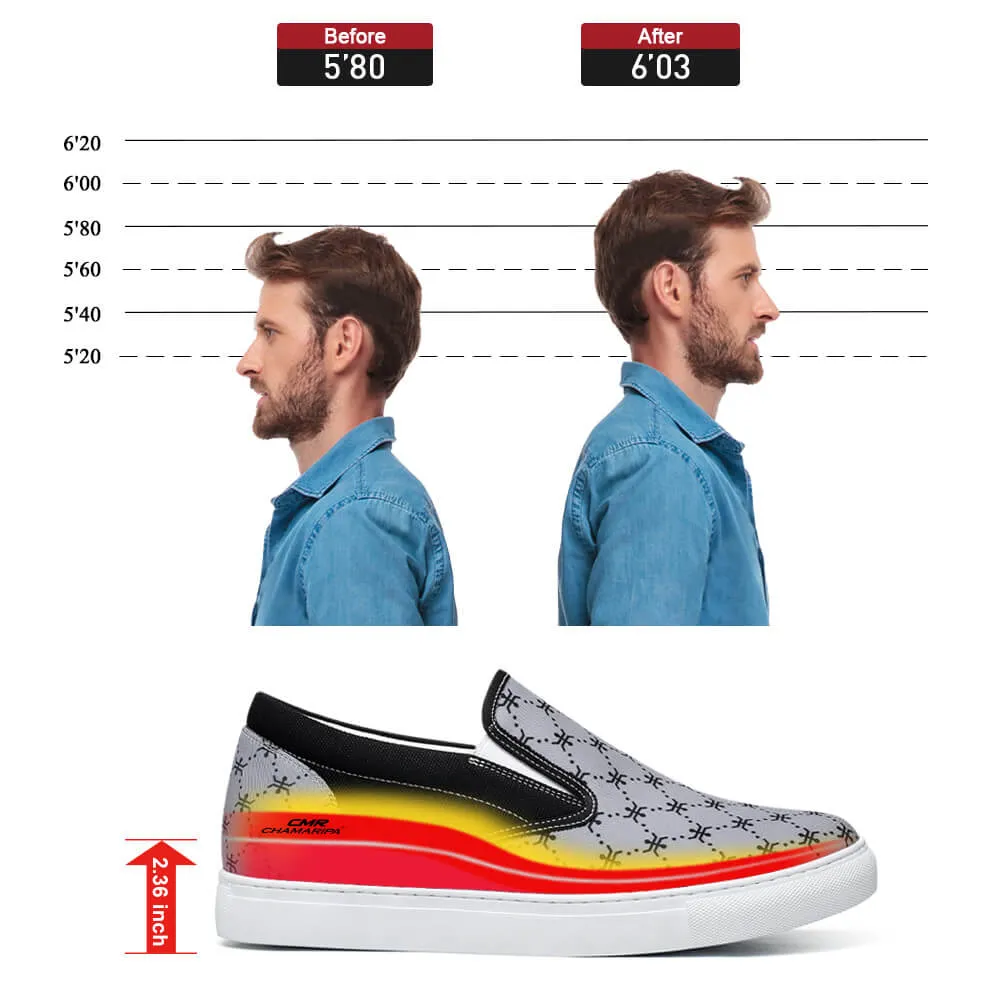 6 CM/2.36 Inches CMR CHAMARIPA Gray Canvas Height Increasing Slip-On Shoes for Men - Elevate Your Style