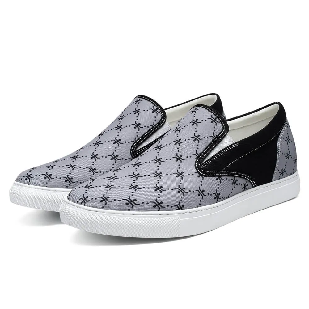 6 CM/2.36 Inches CMR CHAMARIPA Gray Canvas Height Increasing Slip-On Shoes for Men - Elevate Your Style