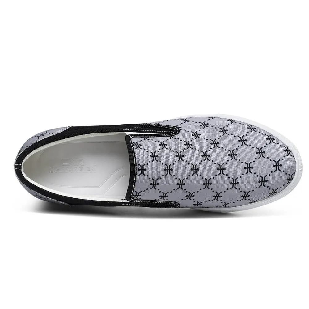 6 CM/2.36 Inches CMR CHAMARIPA Gray Canvas Height Increasing Slip-On Shoes for Men - Elevate Your Style