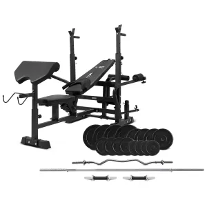 6-in-1 Bench Press Set with 90kg Weights & Bars - LSG