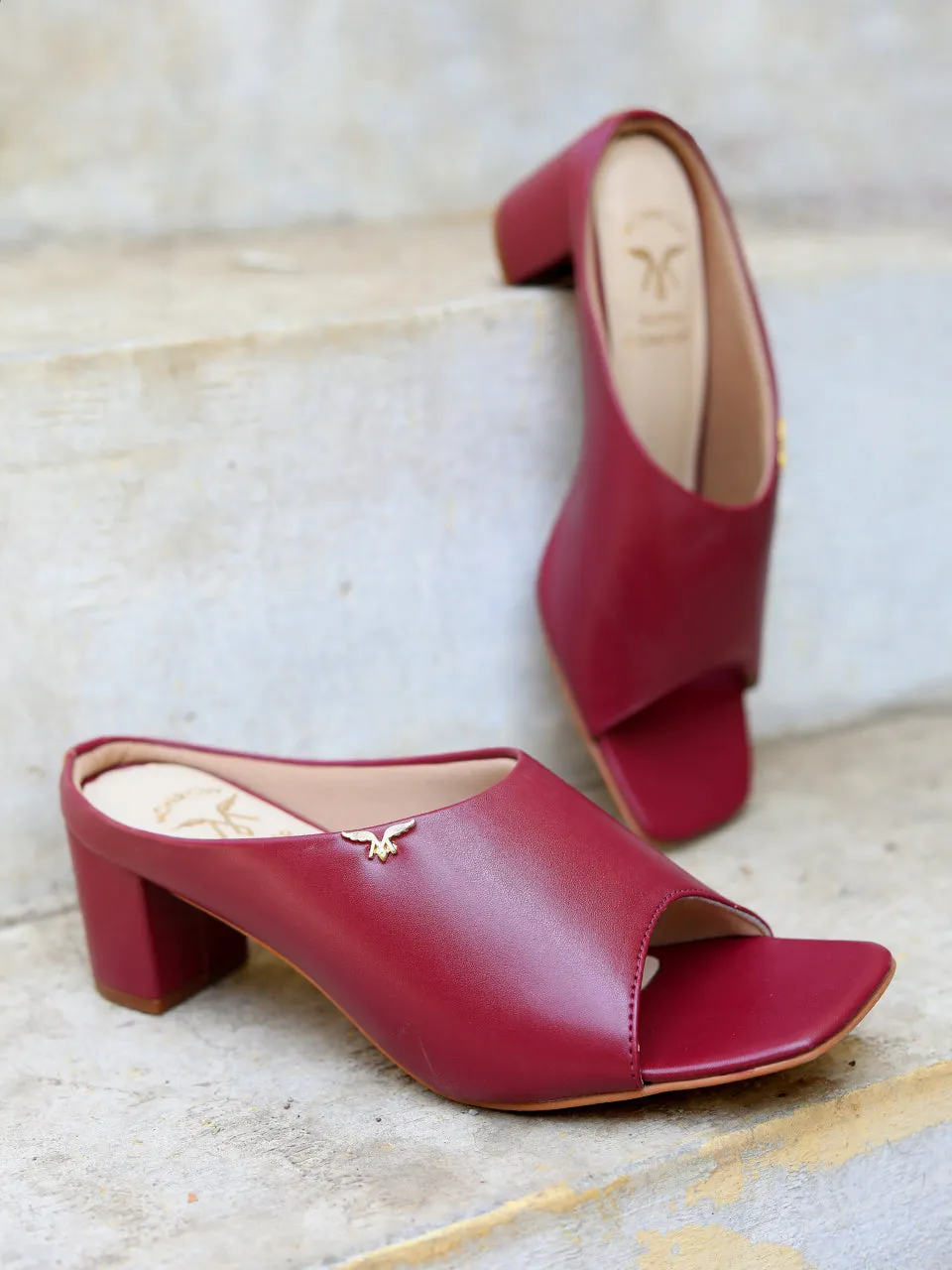 Aamya Maroon Block Heels