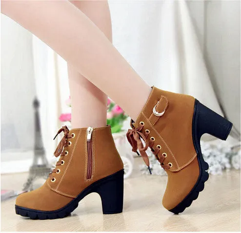 Autumn and winter velvet short boot thick heels wild black matte female shoes Miss Han Ban ol Martin boots