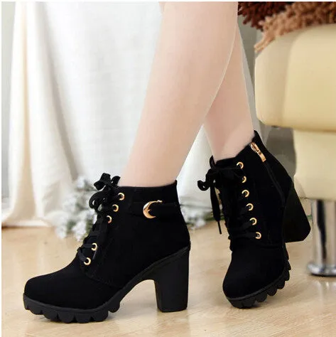 Autumn and winter velvet short boot thick heels wild black matte female shoes Miss Han Ban ol Martin boots