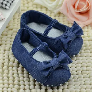 Baby Bowknot Denim Princess First Walkers