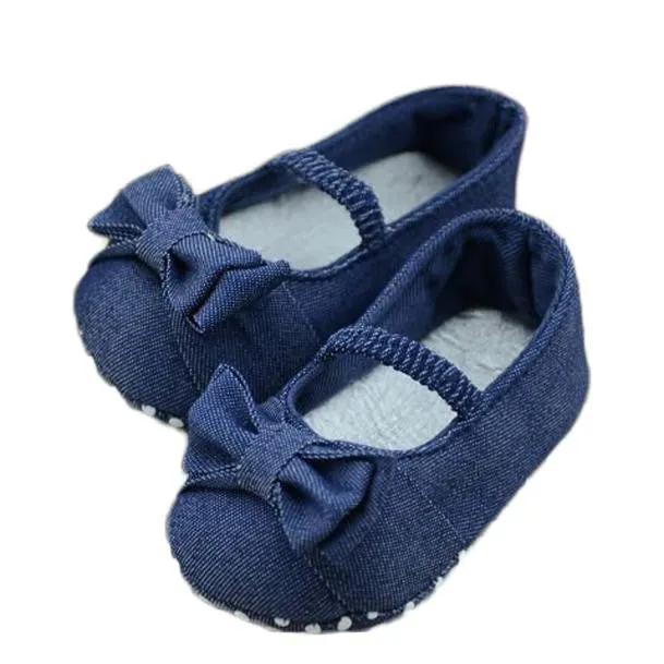 Baby Bowknot Denim Princess First Walkers