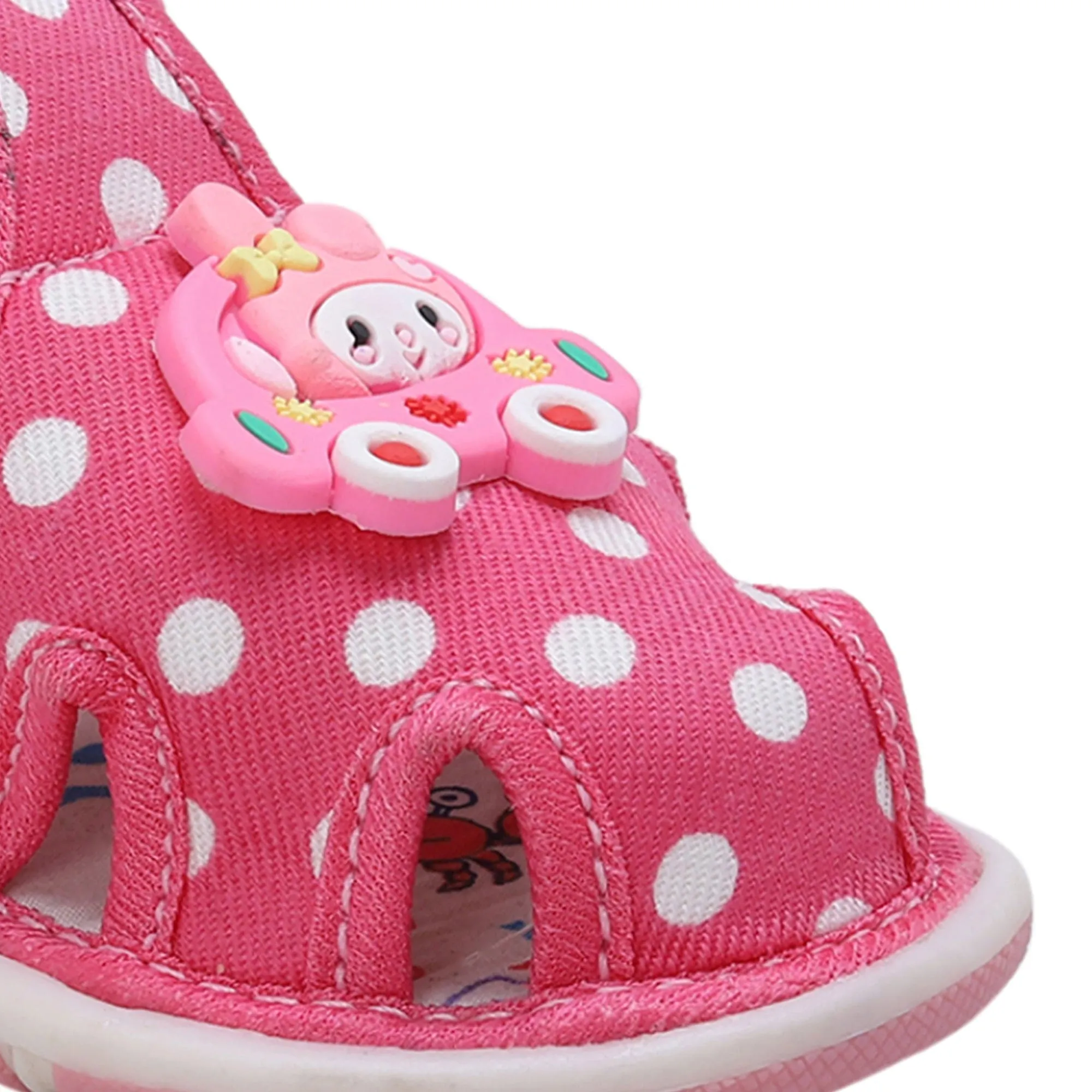 Baby Moo Cutie In The Car Polka Dot Velcro Strap Anti-Skid Chu Chu Sound Sandals - Pink