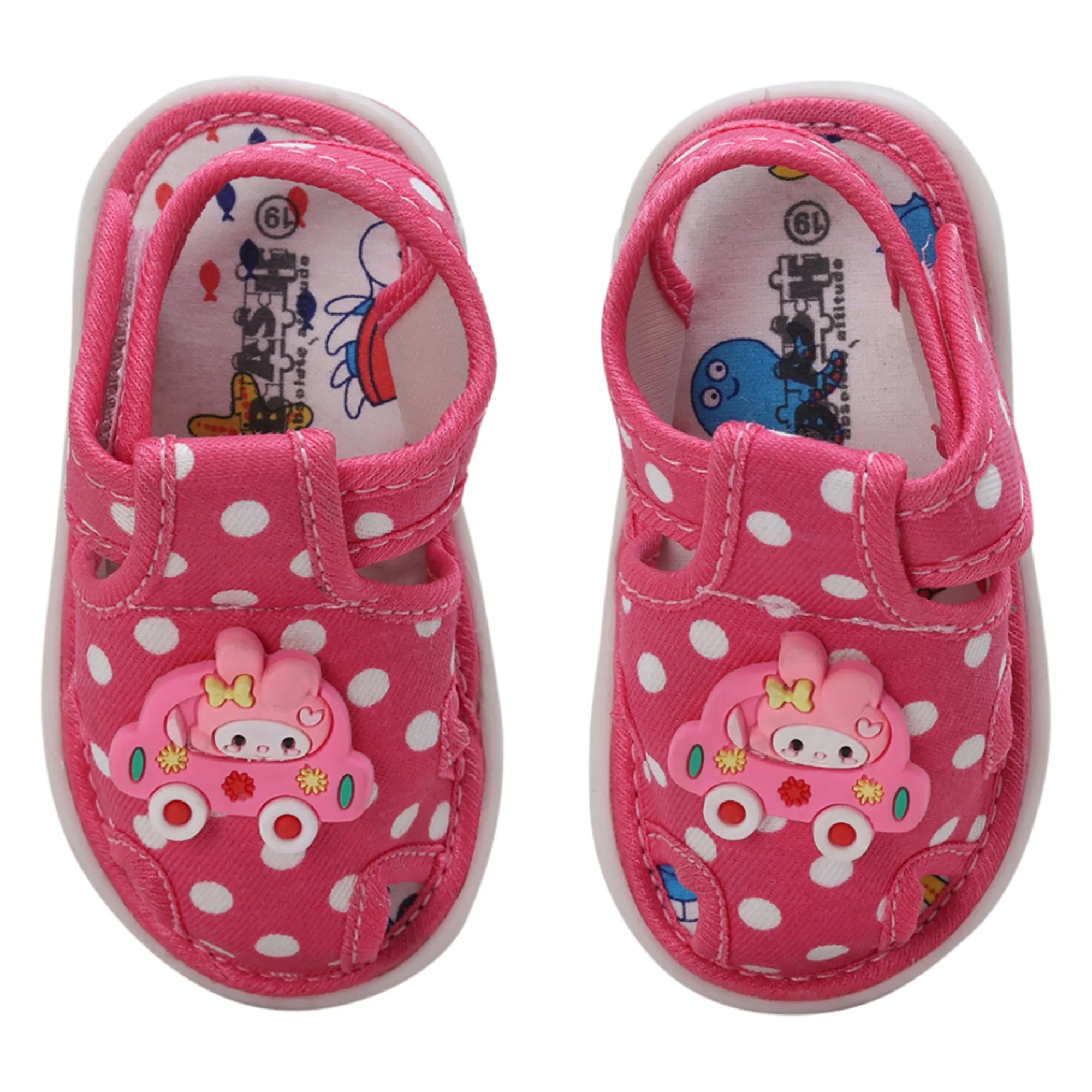 Baby Moo Cutie In The Car Polka Dot Velcro Strap Anti-Skid Chu Chu Sound Sandals - Pink