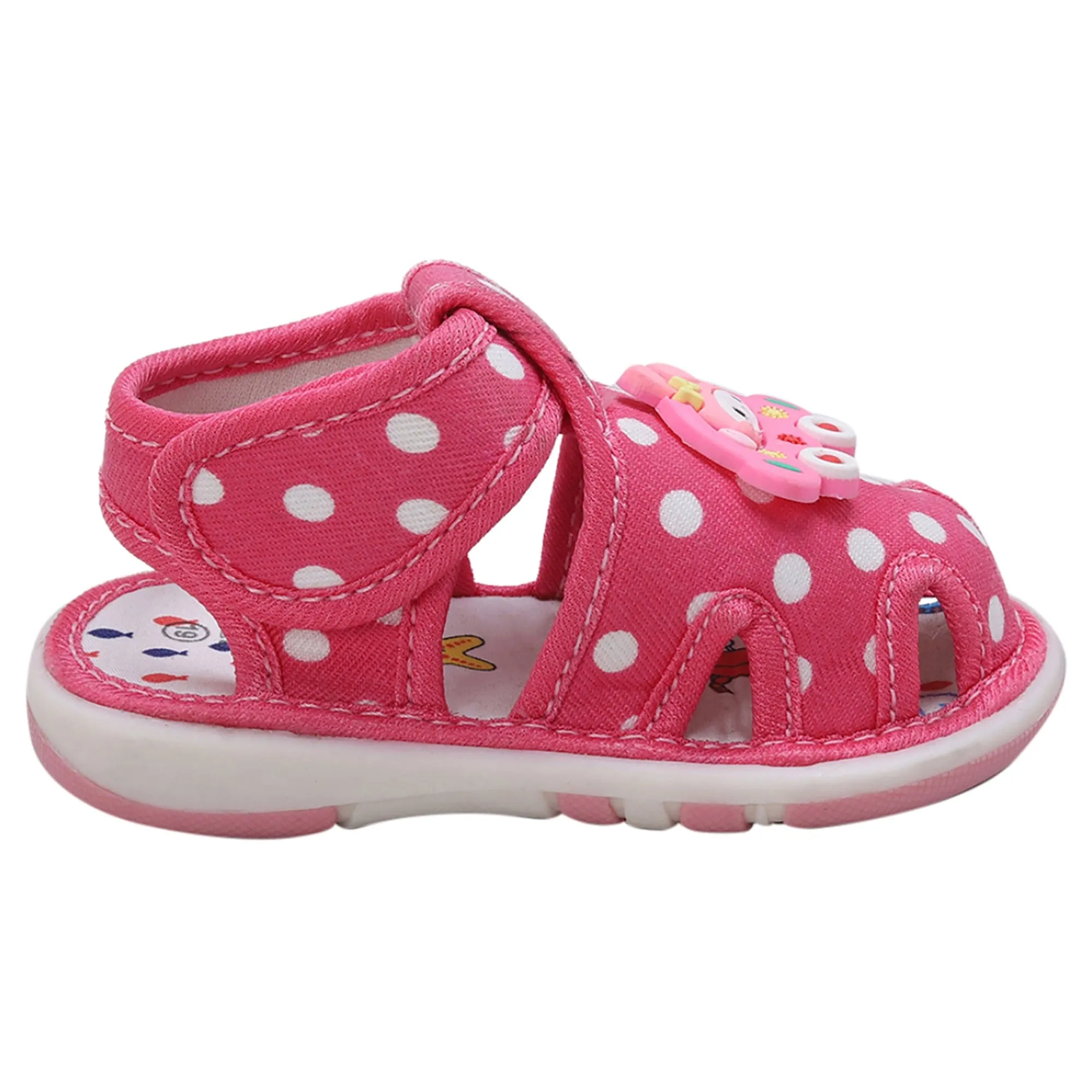 Baby Moo Cutie In The Car Polka Dot Velcro Strap Anti-Skid Chu Chu Sound Sandals - Pink