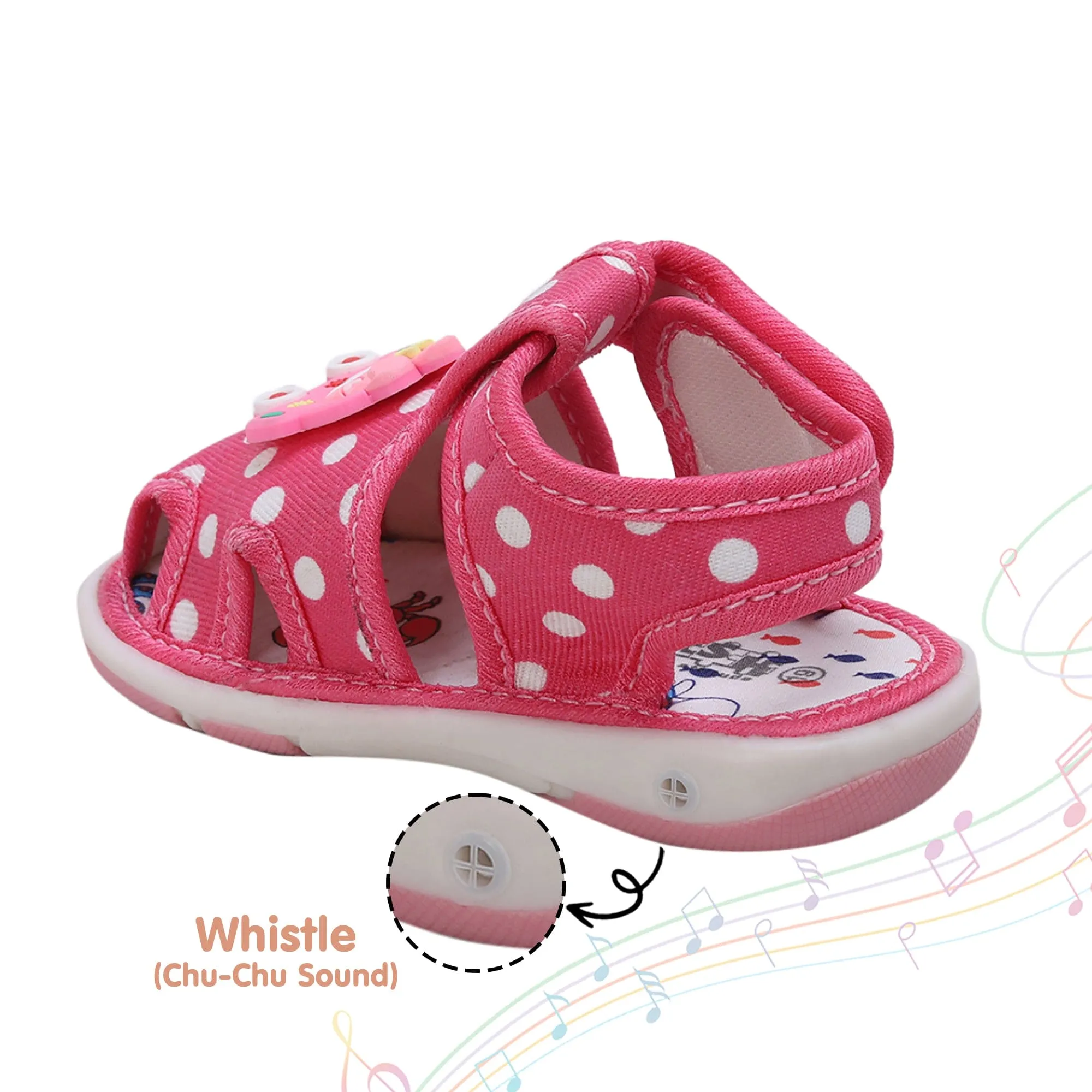 Baby Moo Cutie In The Car Polka Dot Velcro Strap Anti-Skid Chu Chu Sound Sandals - Pink