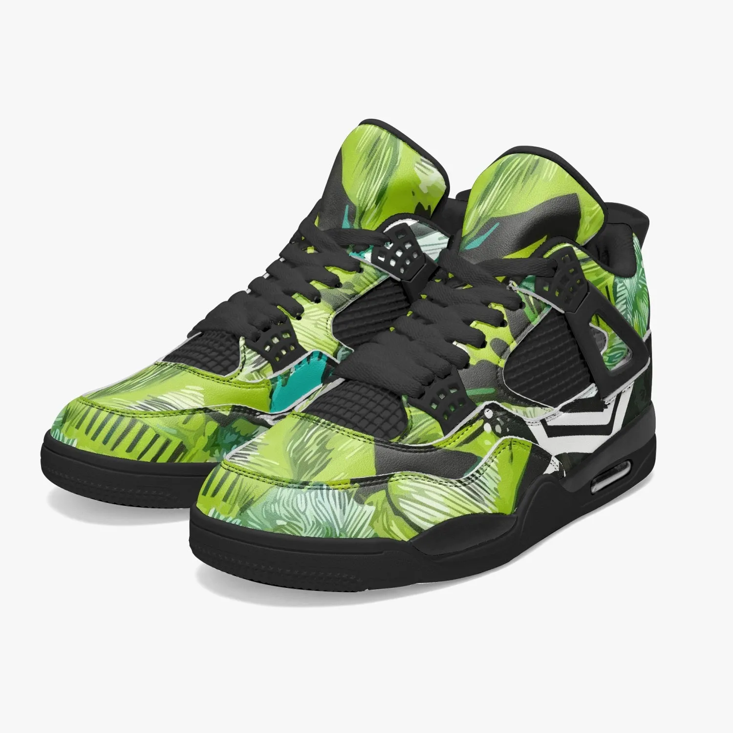 Baskets de basket-ball AJ4 semelle noires "Motif vert turquoise"(698)