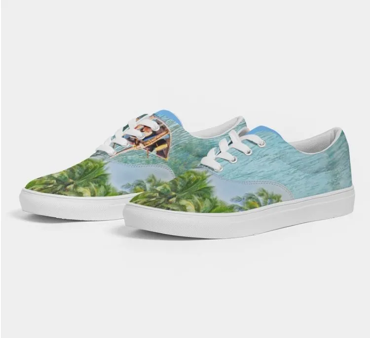 Beachy Sneakers- Sea Blue. Goa Seashore Low Tops. Nature Theme Canvas. WickedYo.