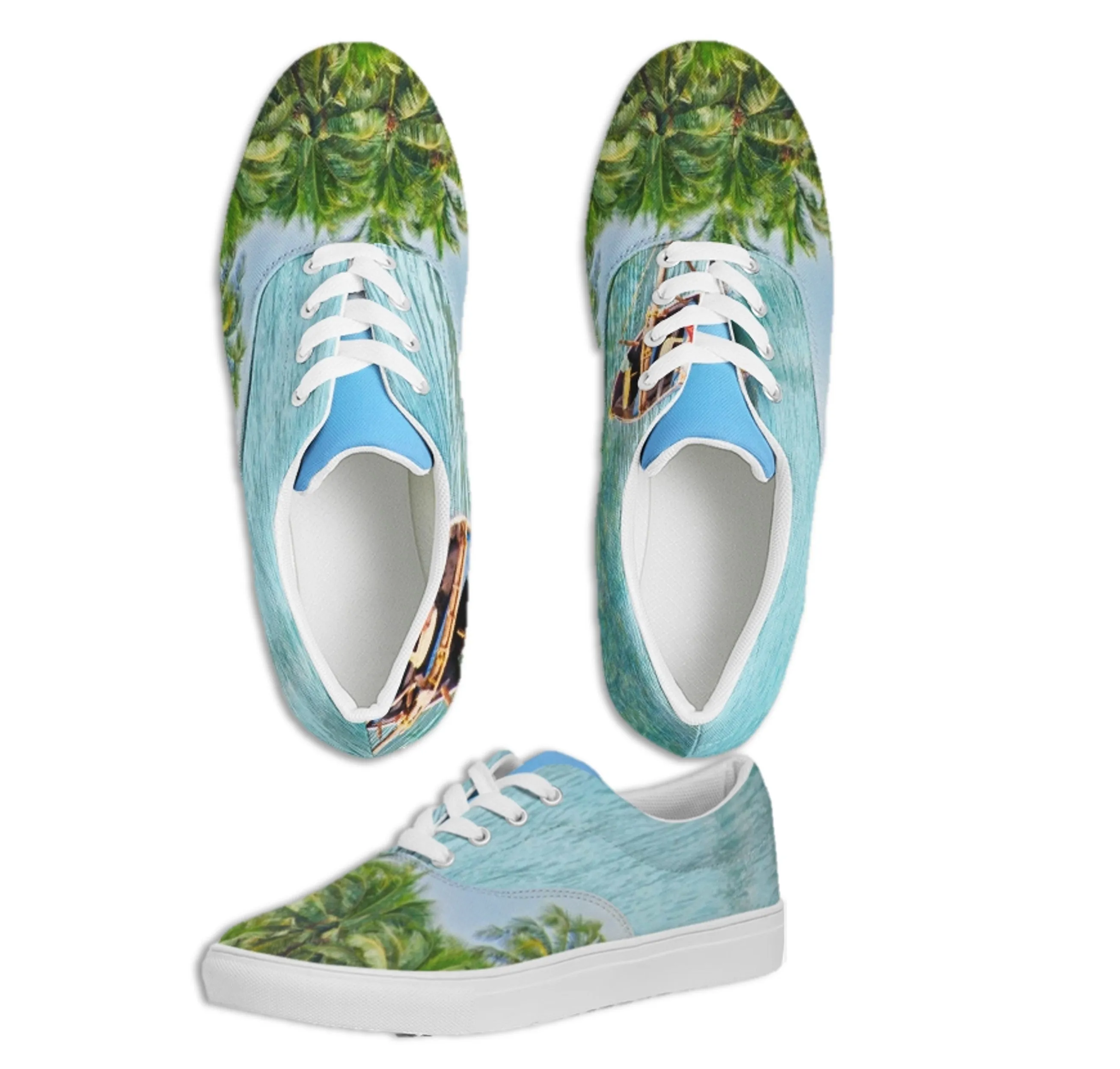 Beachy Sneakers- Sea Blue. Goa Seashore Low Tops. Nature Theme Canvas. WickedYo.