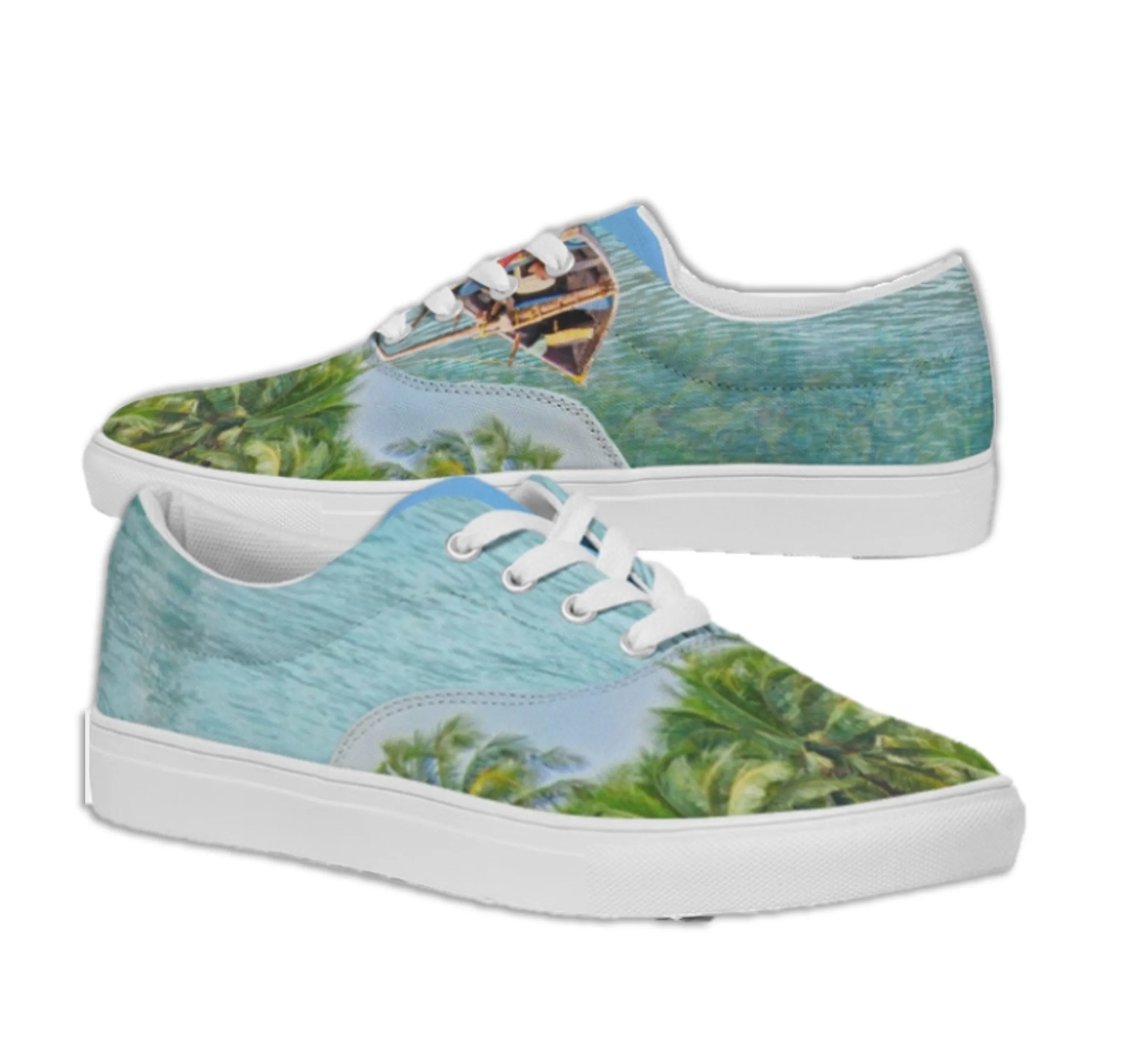 Beachy Sneakers- Sea Blue. Goa Seashore Low Tops. Nature Theme Canvas. WickedYo.