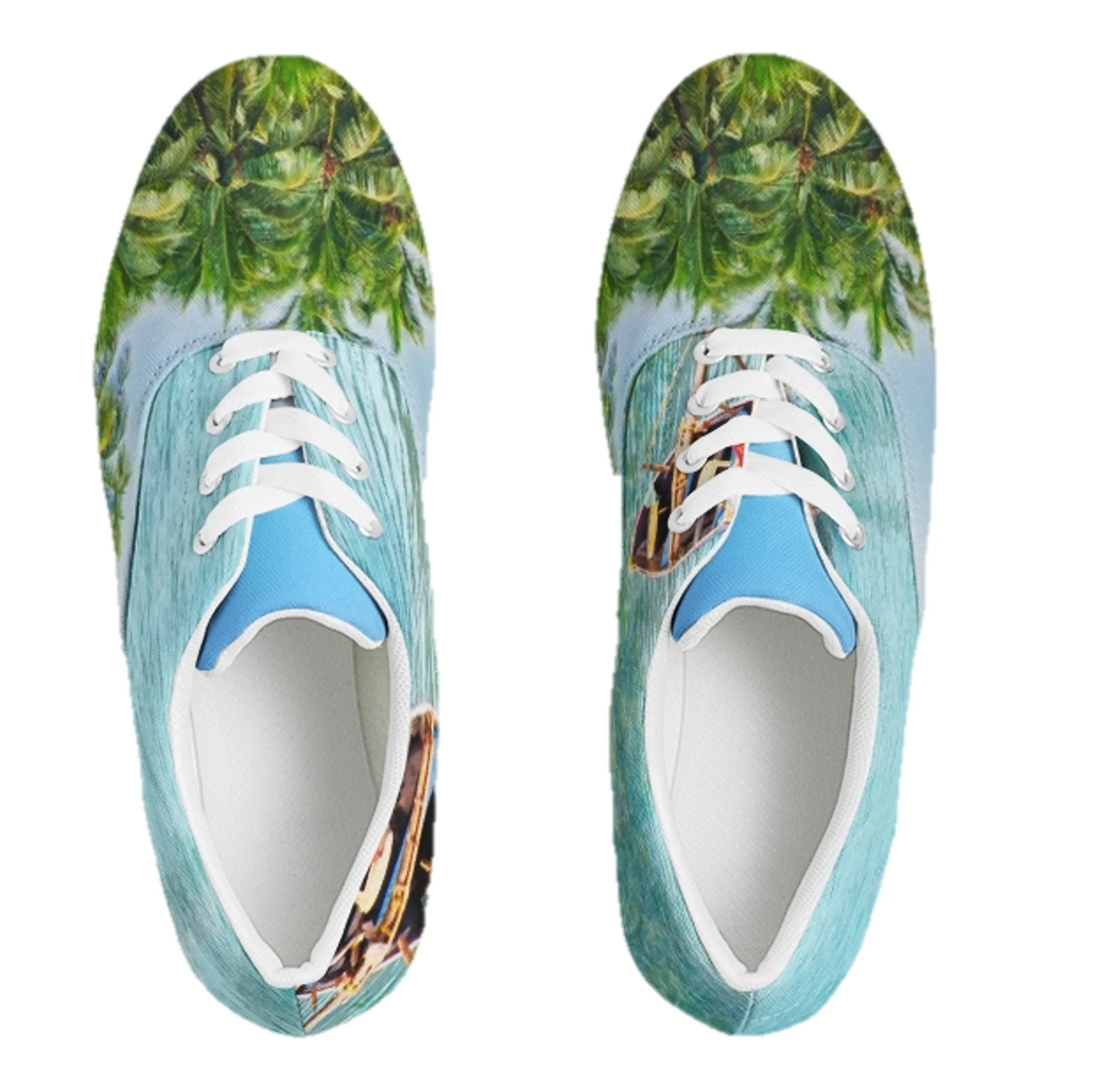 Beachy Sneakers- Sea Blue. Goa Seashore Low Tops. Nature Theme Canvas. WickedYo.