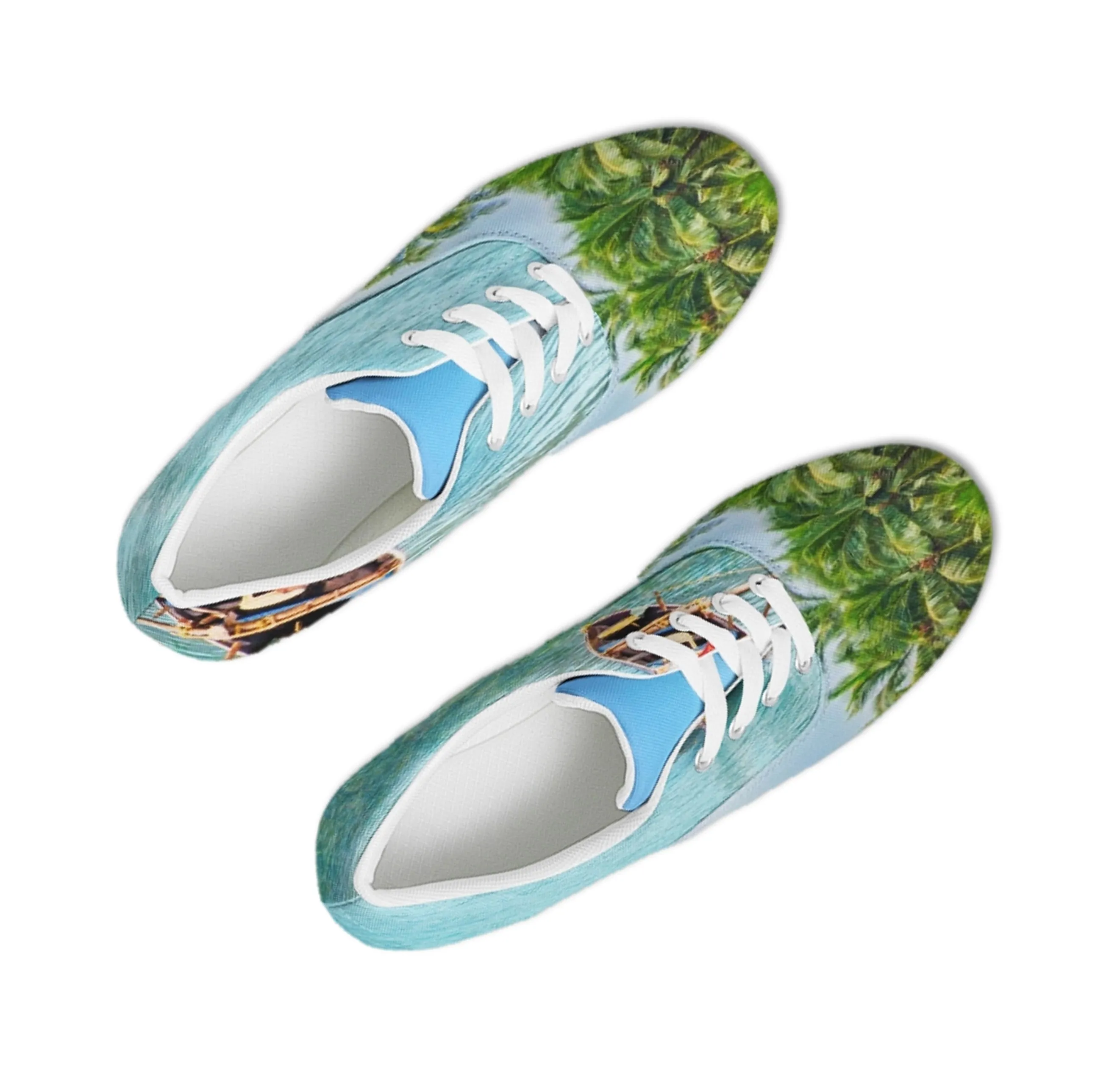 Beachy Sneakers- Sea Blue. Goa Seashore Low Tops. Nature Theme Canvas. WickedYo.