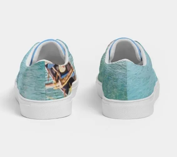 Beachy Sneakers- Sea Blue. Goa Seashore Low Tops. Nature Theme Canvas. WickedYo.