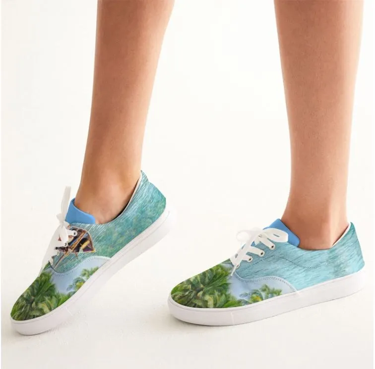 Beachy Sneakers- Sea Blue. Goa Seashore Low Tops. Nature Theme Canvas. WickedYo.