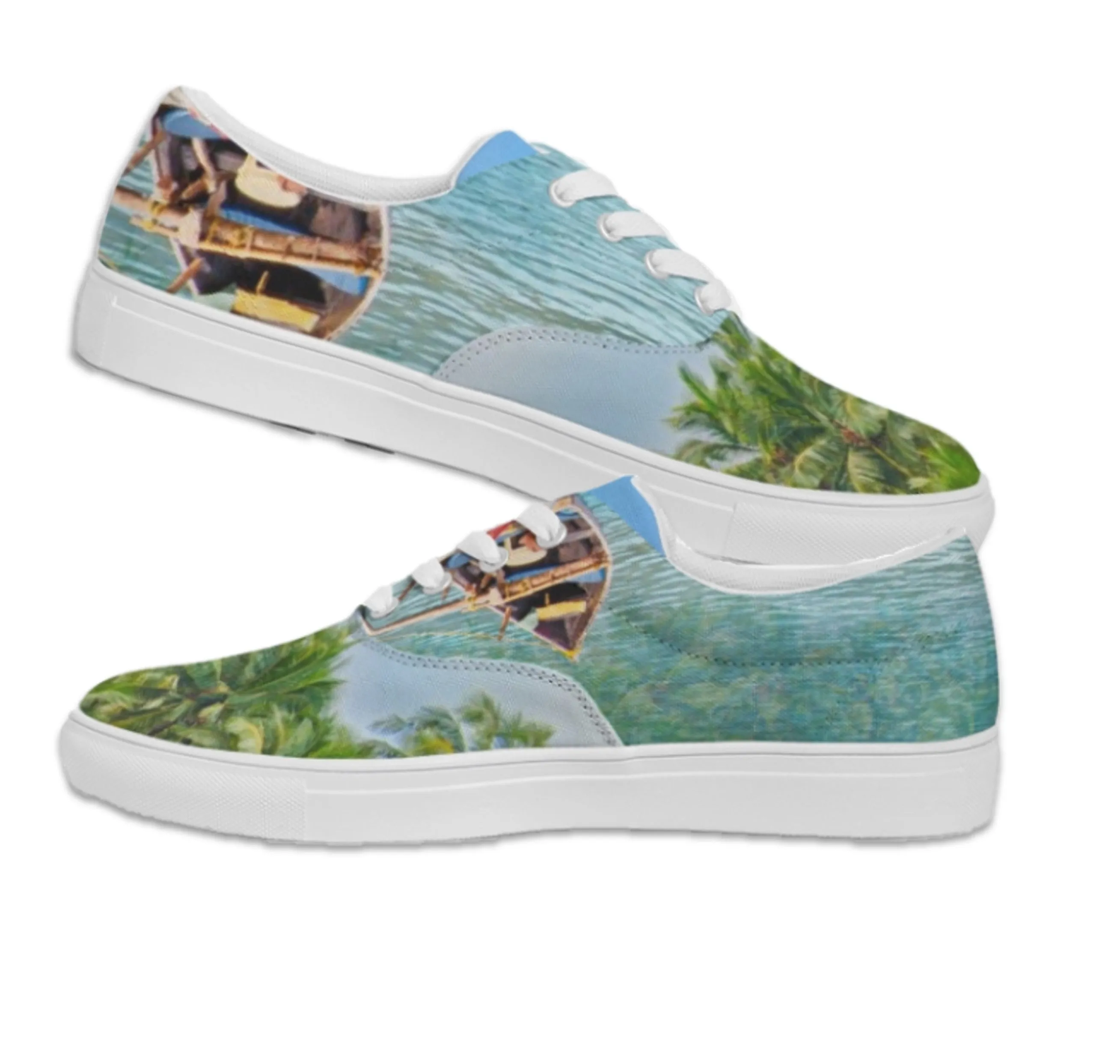 Beachy Sneakers- Sea Blue. Goa Seashore Low Tops. Nature Theme Canvas. WickedYo.