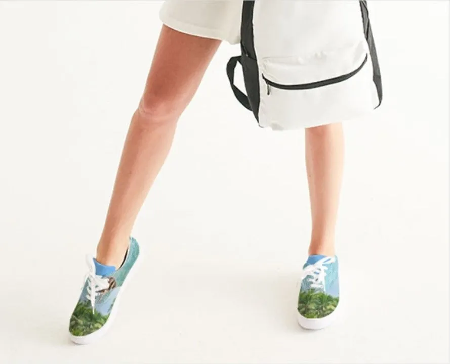 Beachy Sneakers- Sea Blue. Goa Seashore Low Tops. Nature Theme Canvas. WickedYo.