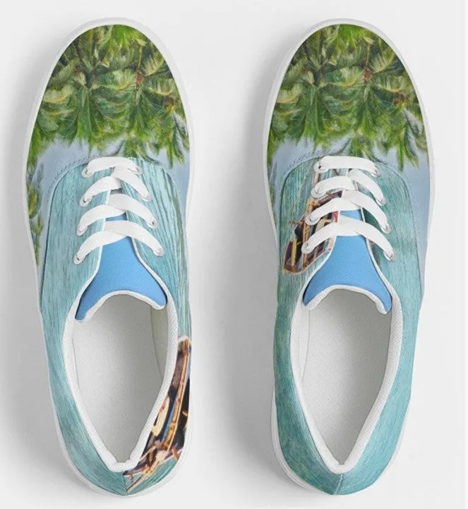 Beachy Sneakers- Sea Blue. Goa Seashore Low Tops. Nature Theme Canvas. WickedYo.