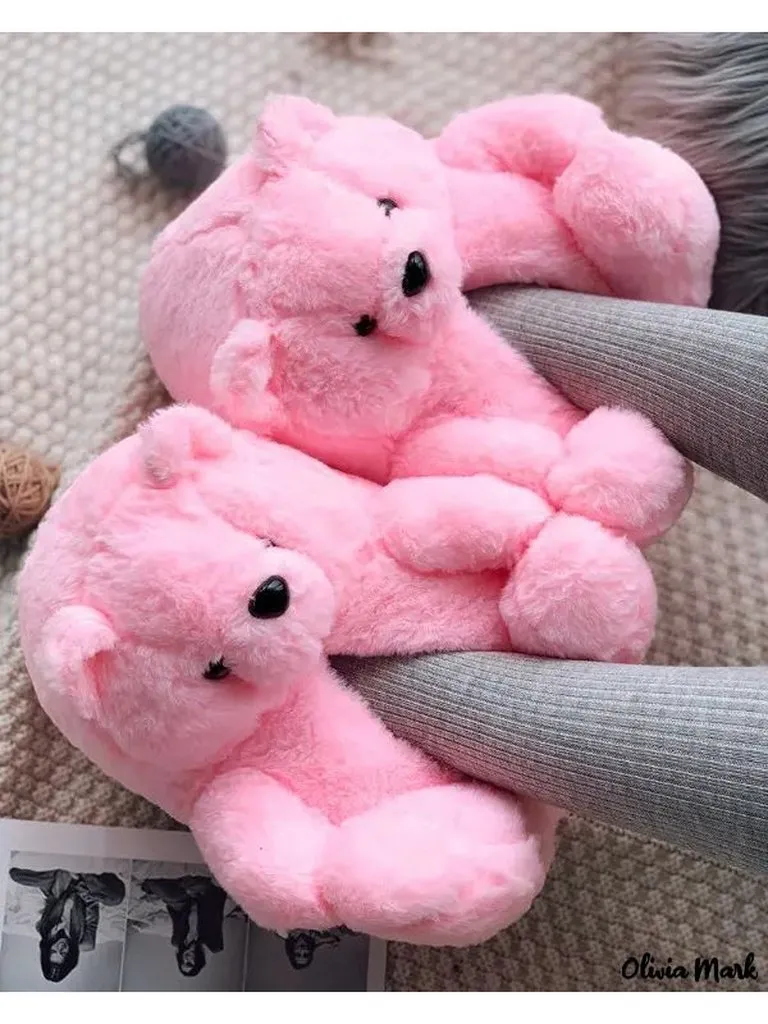 Bear Plush Indoor Outdoor Slipper Shoes Pink