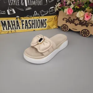 Beige Bow Buckle Slides