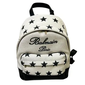 Beige Mini Canvas Backpack with Stars