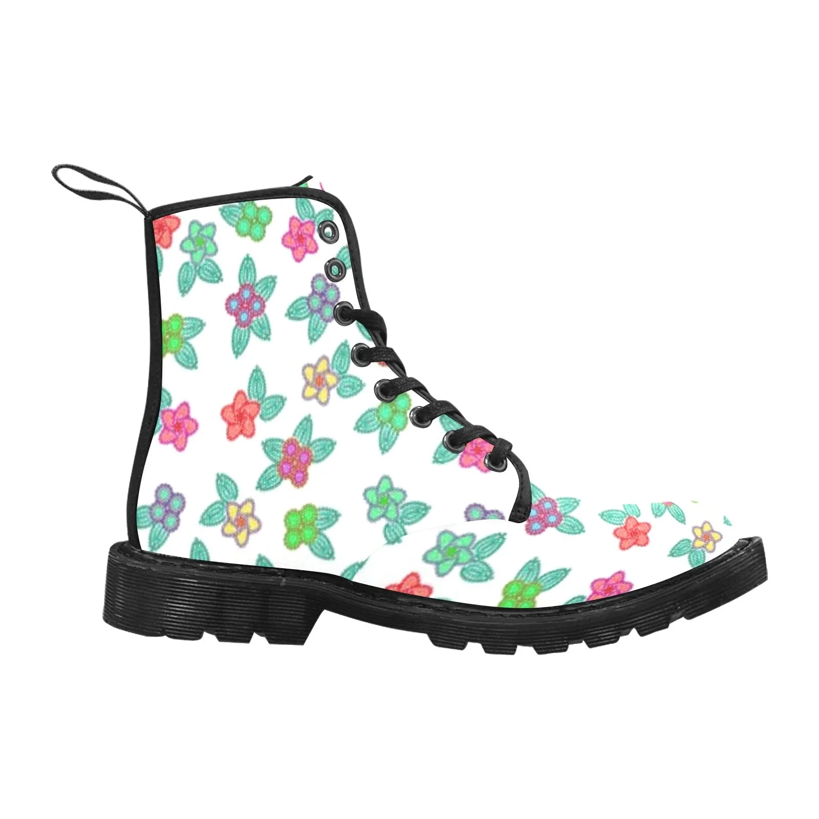 Berry Flowers White Boots for Men (Black)