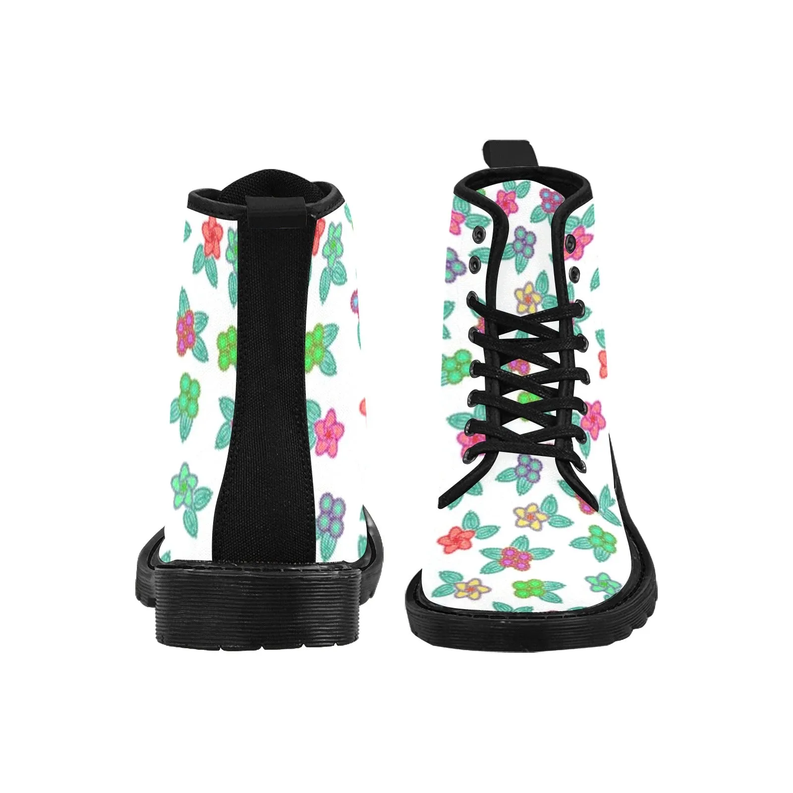 Berry Flowers White Boots for Men (Black)