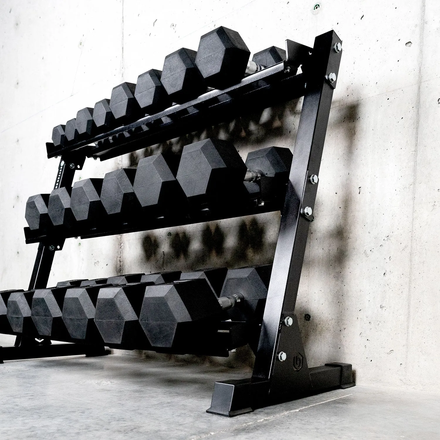 Better Body Rubber Hex Dumbbell Set   Weight Rack | 5-50lbs & Premium Bench Bundle