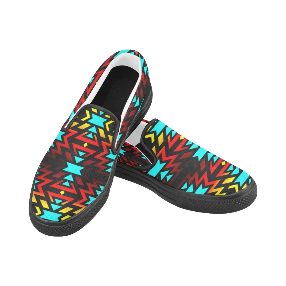 Black Fire and Sky Men's Unusual Slip-on Canvas Shoes