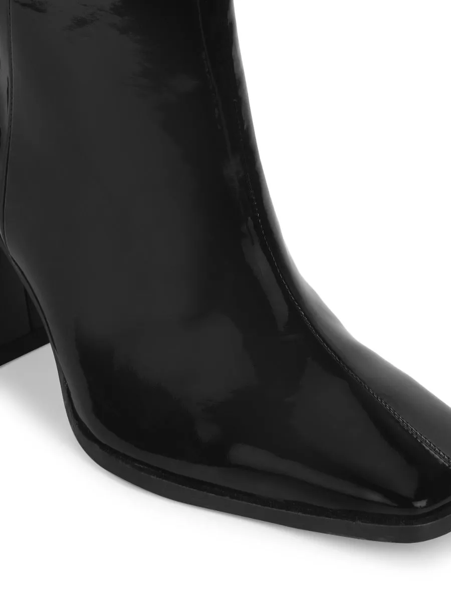 Black Patent Zip Up Square Toe Ankle Boots