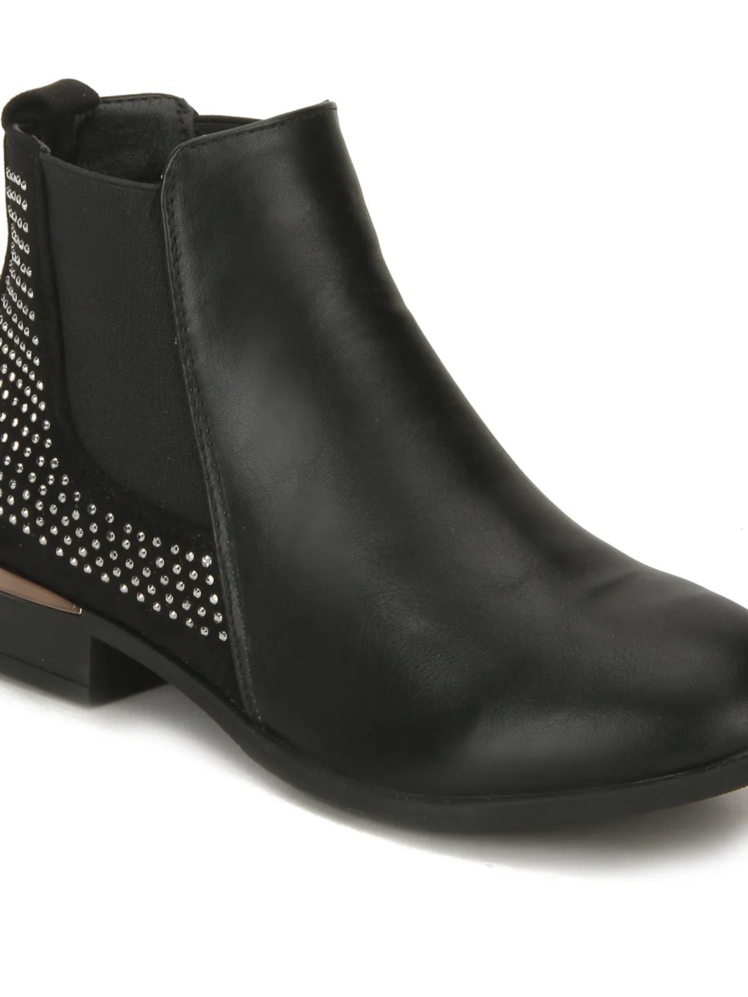 Black PU Studded Ankle Boots