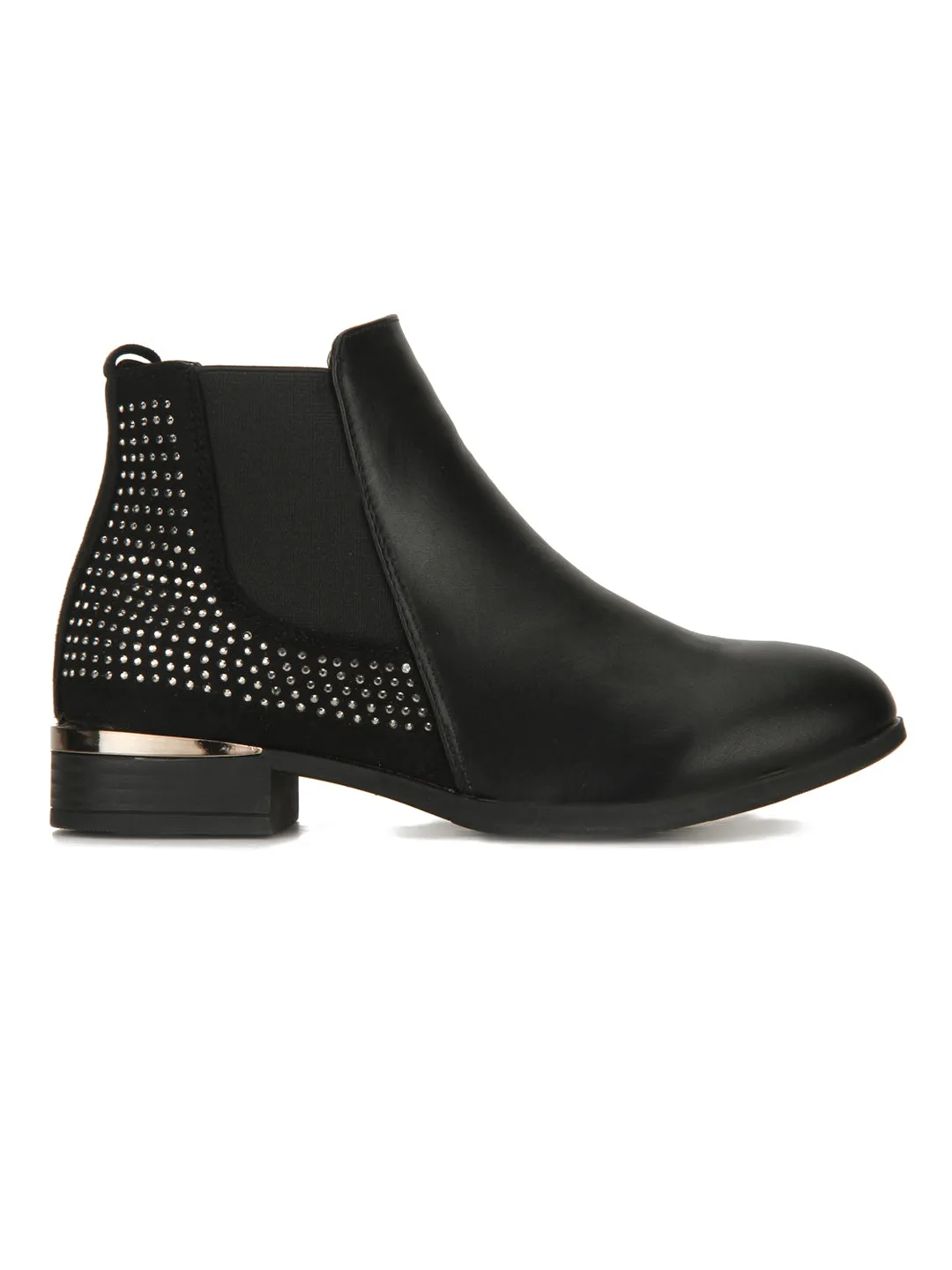 Black PU Studded Ankle Boots