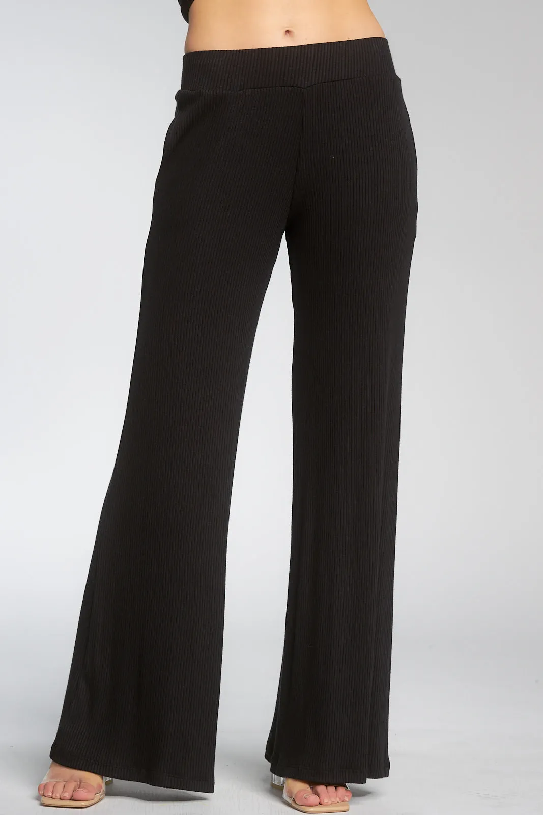 Black Ribbed Flare Pants