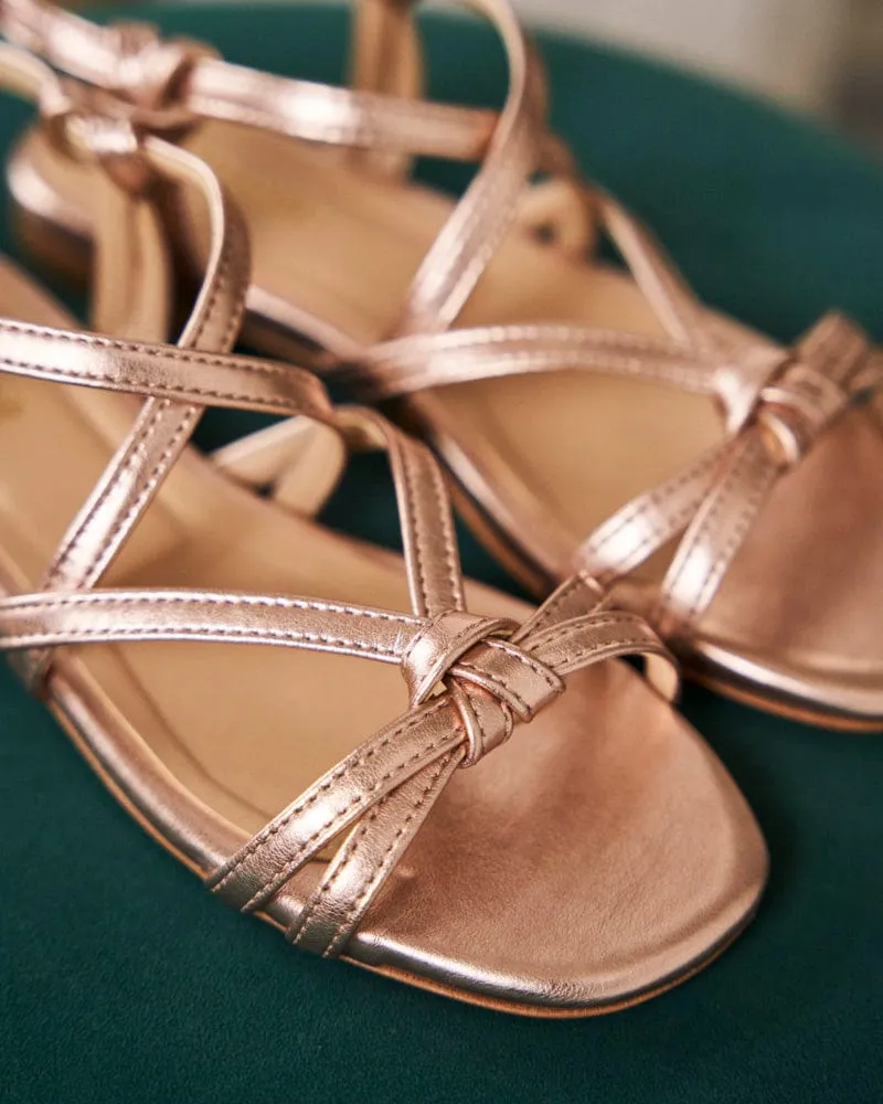 Borneo Cross Strap Vegan Leather Flat Sandals | Rose Gold