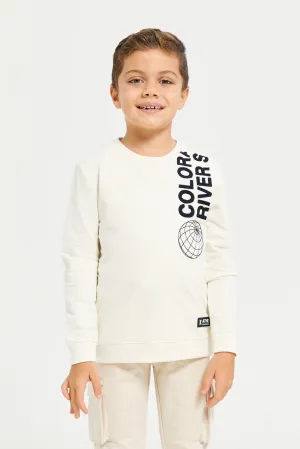 Boys Cream Round Neck Printed Sweatshirt