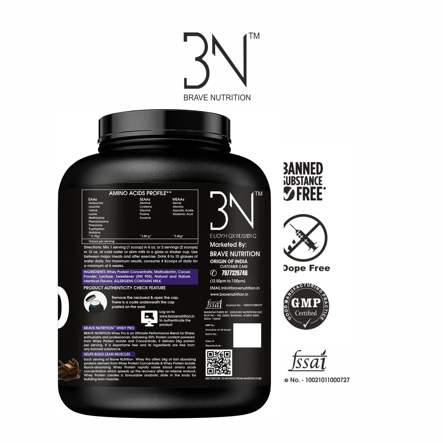 Brave Nutrition Whey Pro Protein Isolate Blend - 24g Protein, 11g EAAs, 4g Glutamine|Lean Protein Powder for Muscle Gain|Sports Nutrition|Muscle Builder Protein Powder for Men & Women[2Kg, Chocolate]