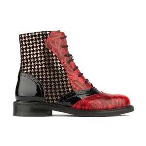 Brick Lane Boots - Red Rose & Houndstooth by