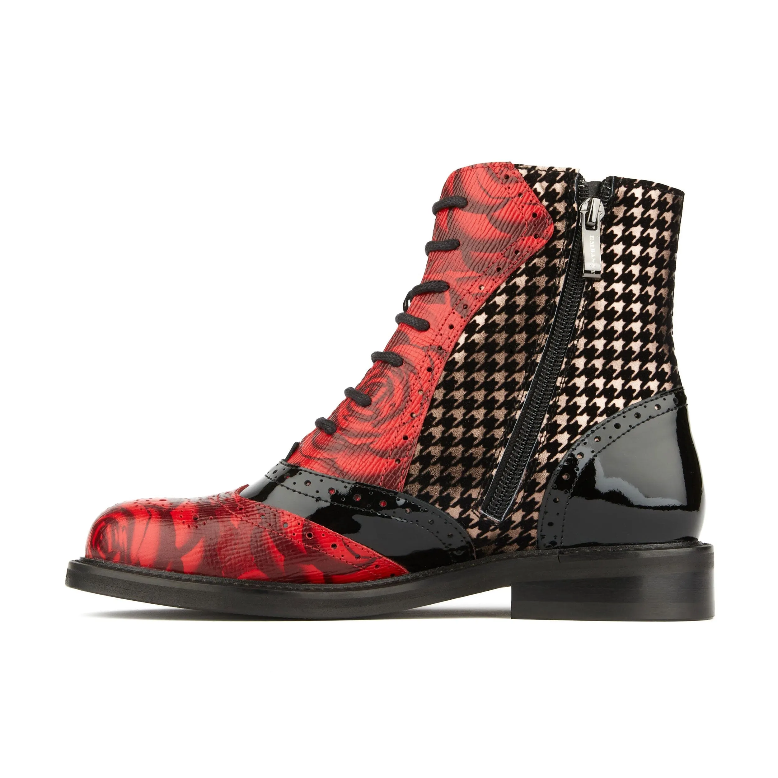 Brick Lane Boots - Red Rose & Houndstooth by