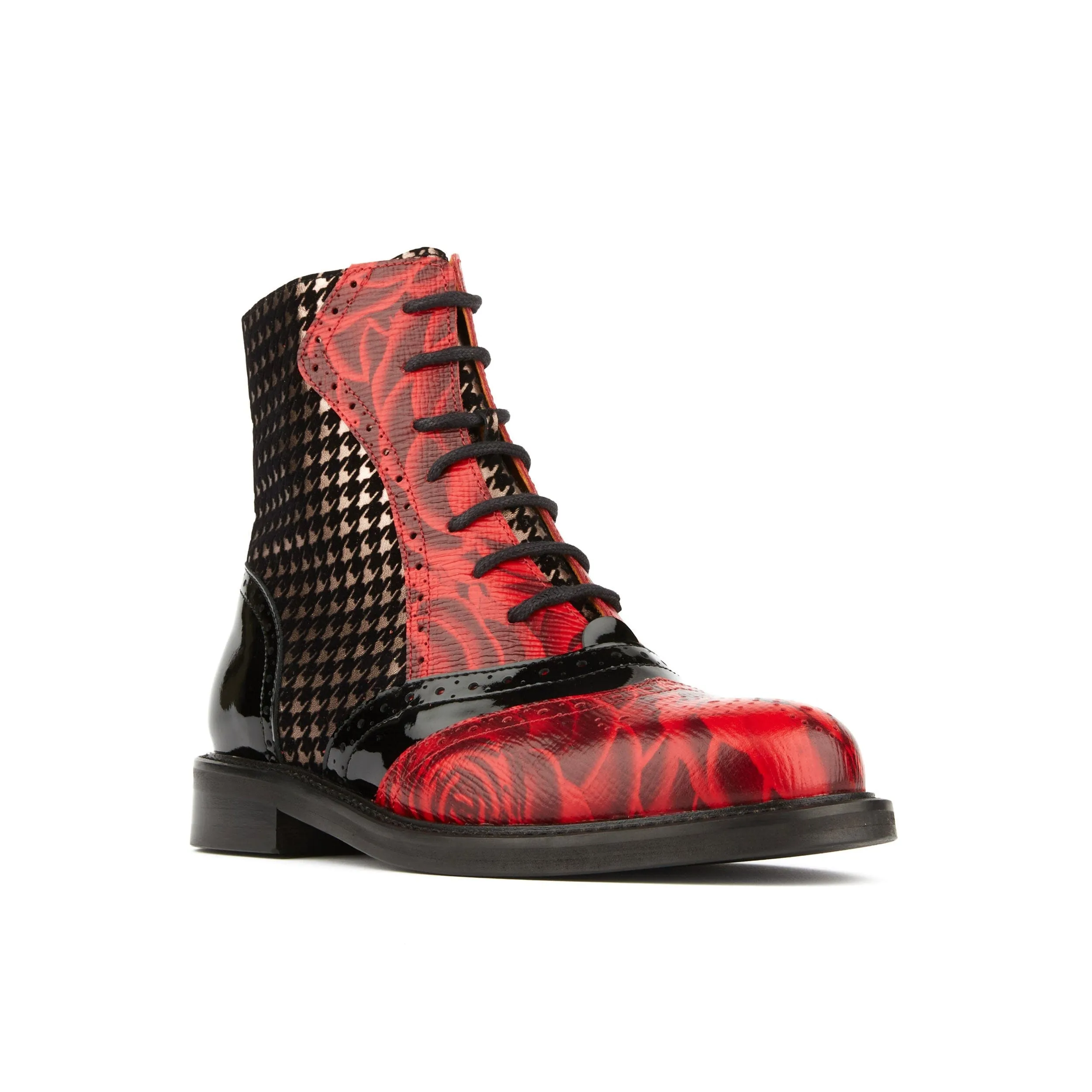 Brick Lane Boots - Red Rose & Houndstooth by