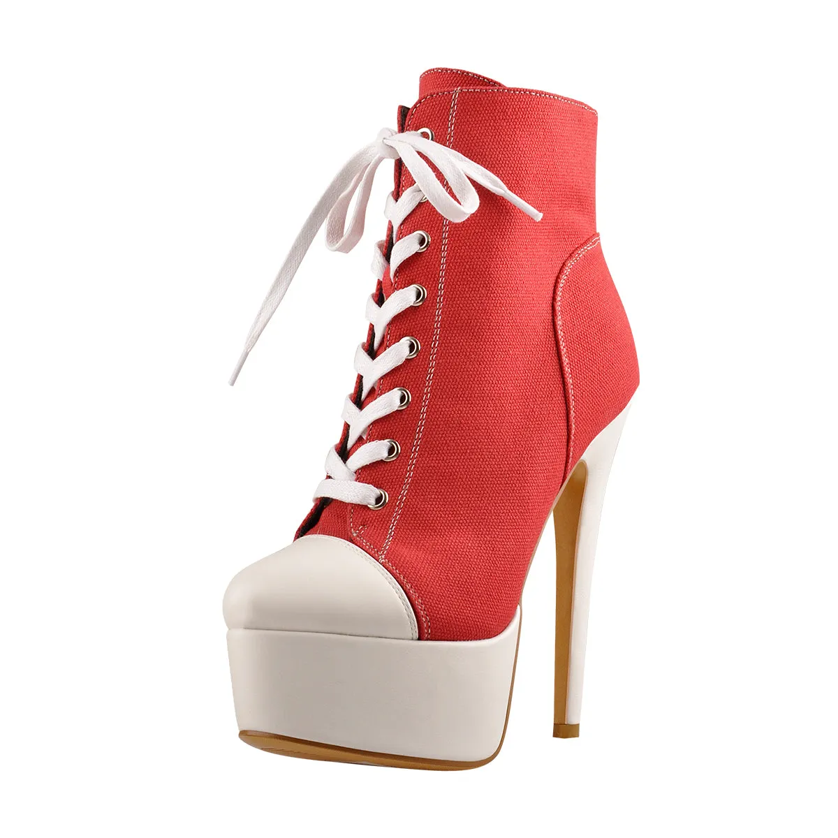 Canvas High Heel Sneaker Lace Up Platform Ankle Boots