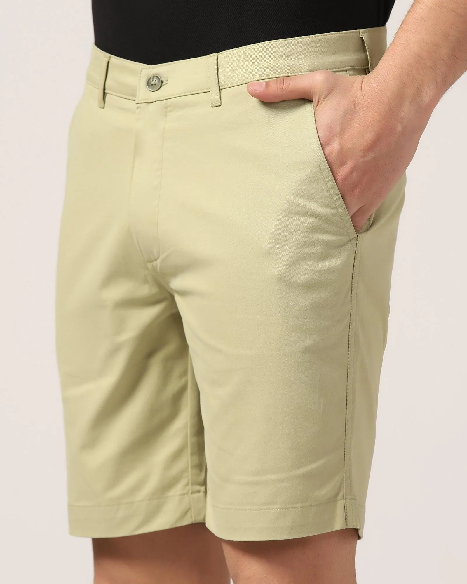 Casual Light Olive Solid Shorts - Frank