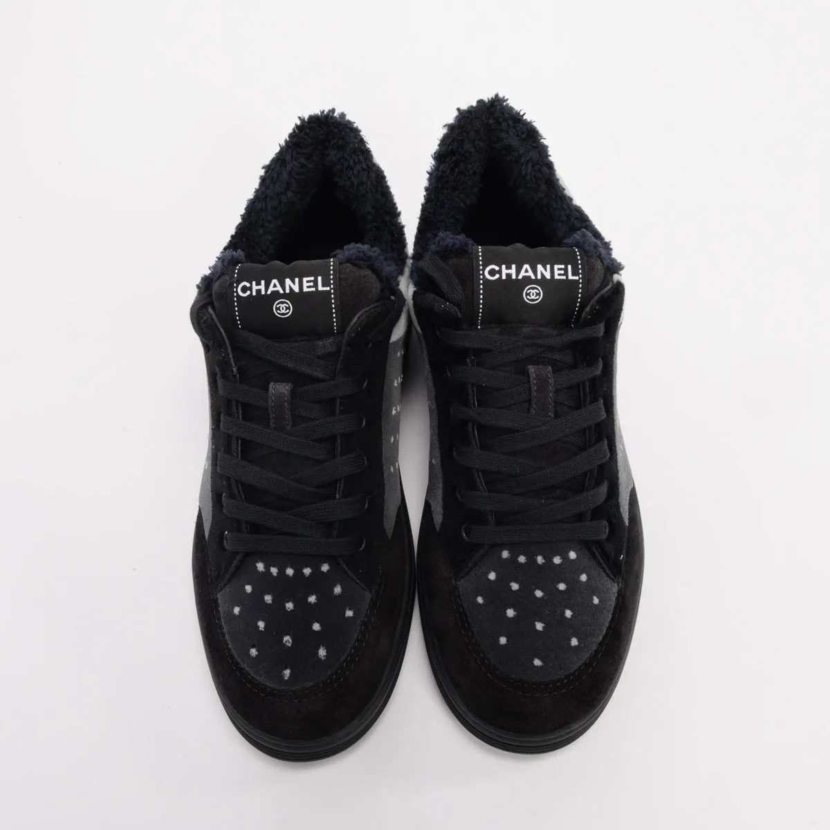 Chanel Charcoal Mixed Fibers Logo Sneakers 40