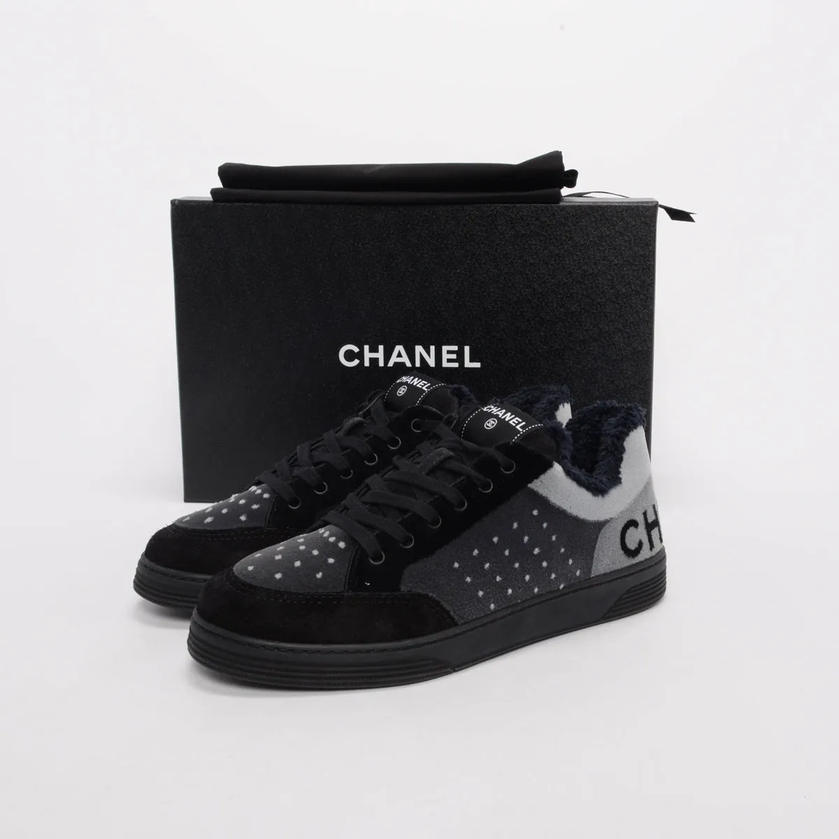 Chanel Charcoal Mixed Fibers Logo Sneakers 40