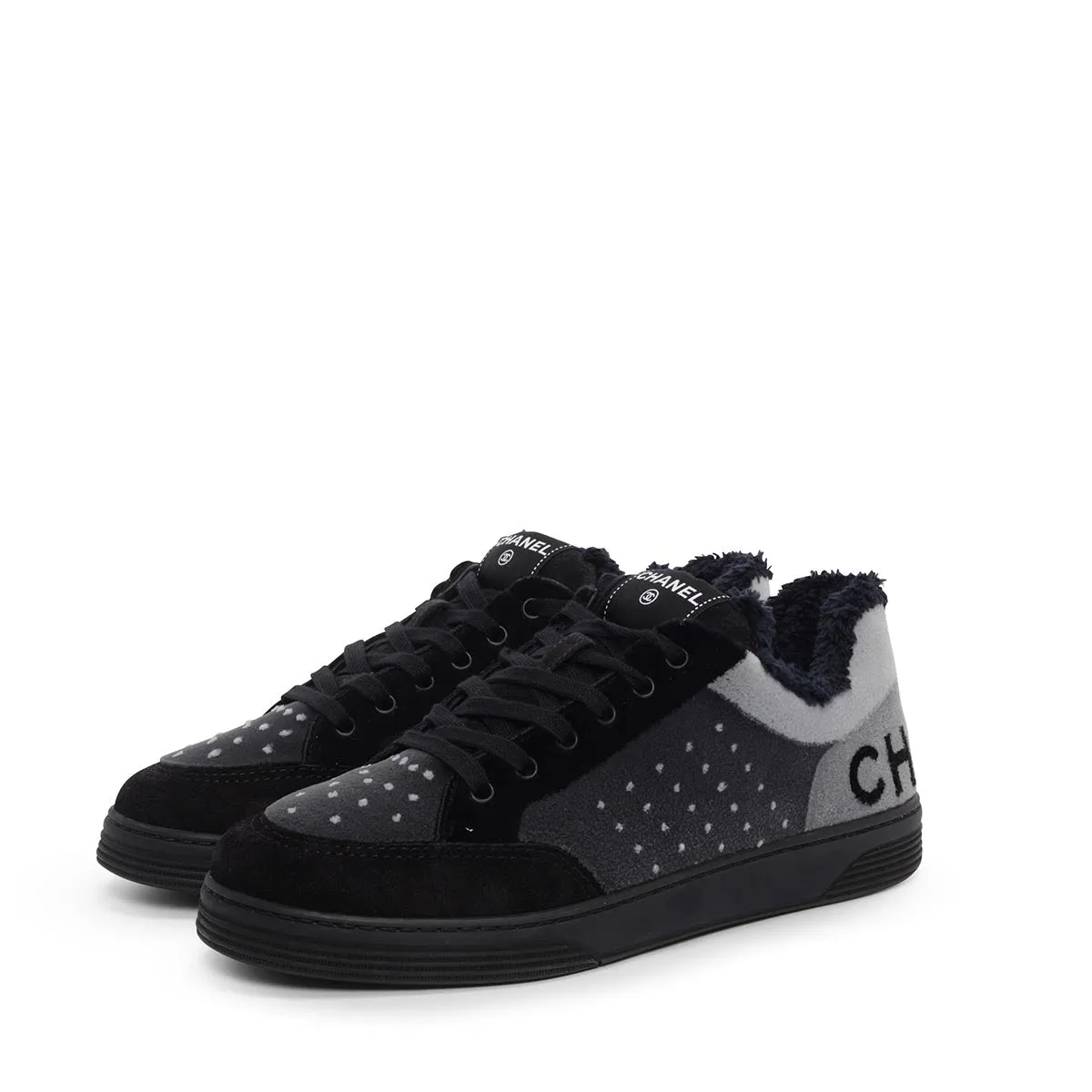 Chanel Charcoal Mixed Fibers Logo Sneakers 40