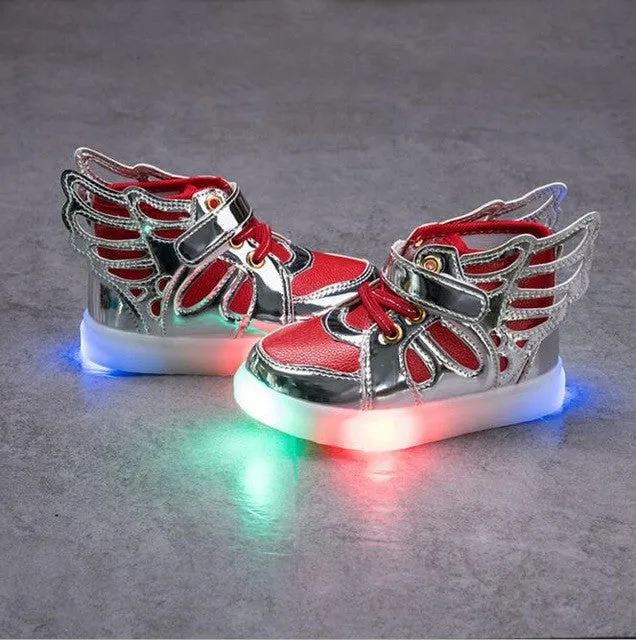 Children shoes with light 2016 New Children Lighted Shoes Boy Girl LED Flashing Shoes Kids Fashion Sneakers With Wings Shining