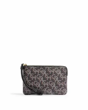 Coach Women's Black Corner Zip Wristlet With Coach Monogram Print